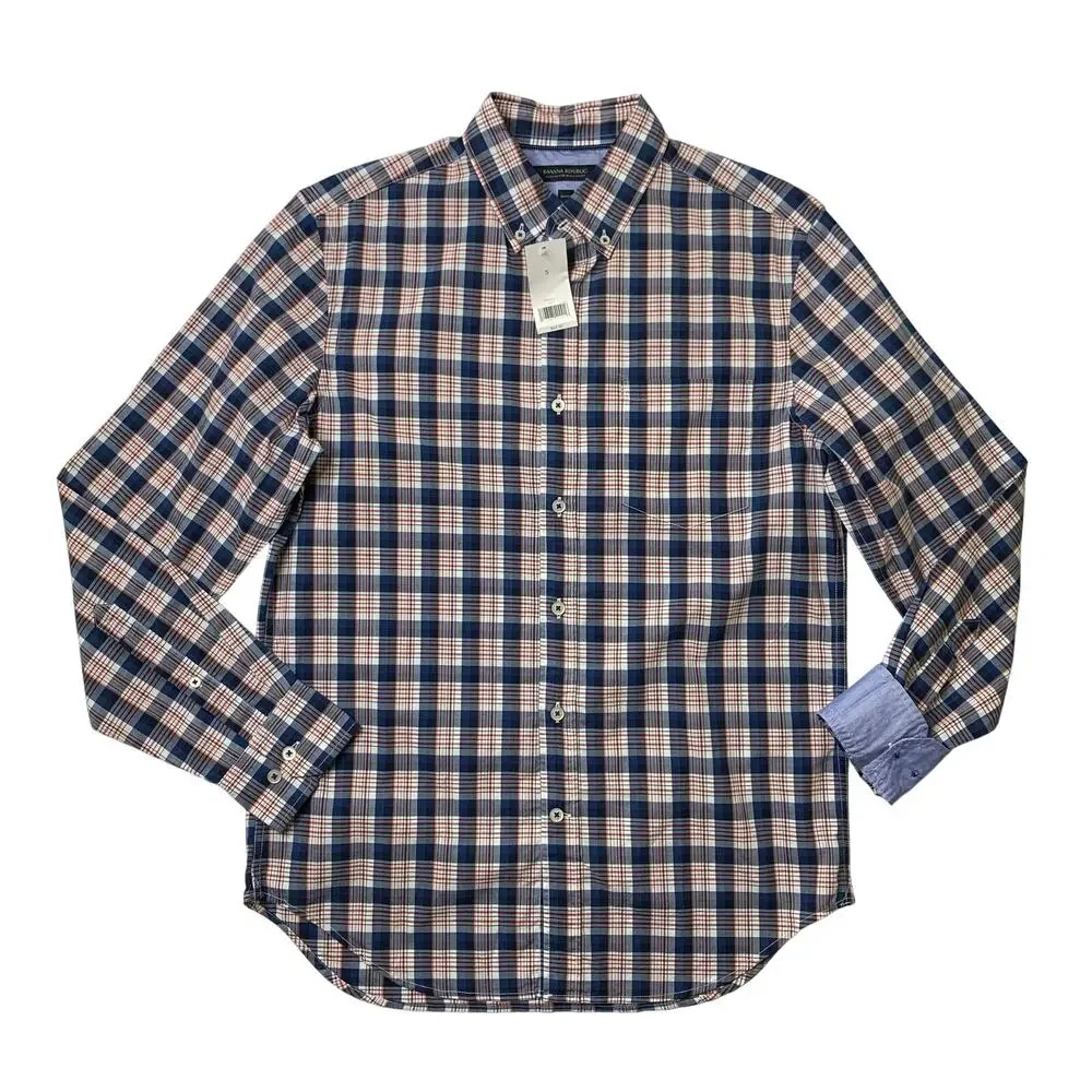 Banana Republic Shirt Mens S Small Prussian Plaid Camden Fit Custom 078 Wash